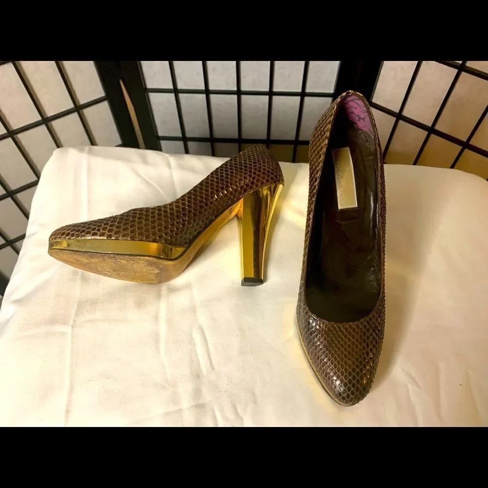 Michael Kors genuine snakeskin gold heel 6.5M